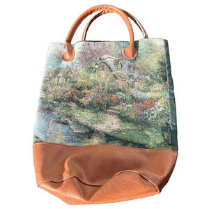 Thomas Kinkade Tapestry Tote Bag Purse Cozy Cottage River Gregg Gifts 15"x13"